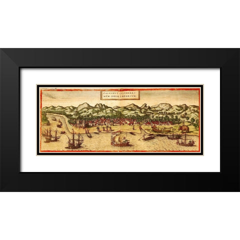 Calicut Black Modern Wood Framed Art Print with Double Matting by Hogenberg, Braun