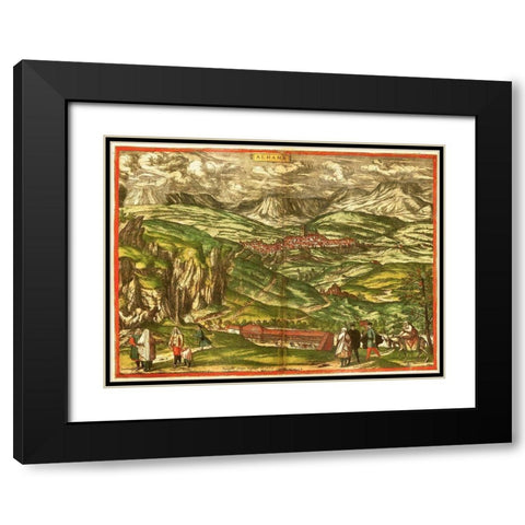 Alhama de Granada Black Modern Wood Framed Art Print with Double Matting by Hogenberg, Braun