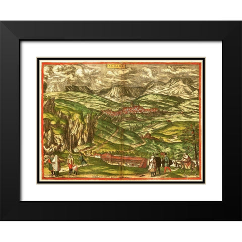 Alhama de Granada Black Modern Wood Framed Art Print with Double Matting by Hogenberg, Braun