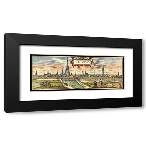 Dortmund-Germany a town in the Ruhr Industrial District now known for its Green Spaces Black Modern Wood Framed Art Print with Double Matting by Hogenberg, Braun