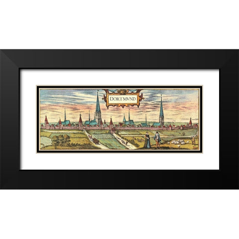 Dortmund-Germany a town in the Ruhr Industrial District now known for its Green Spaces Black Modern Wood Framed Art Print with Double Matting by Hogenberg, Braun