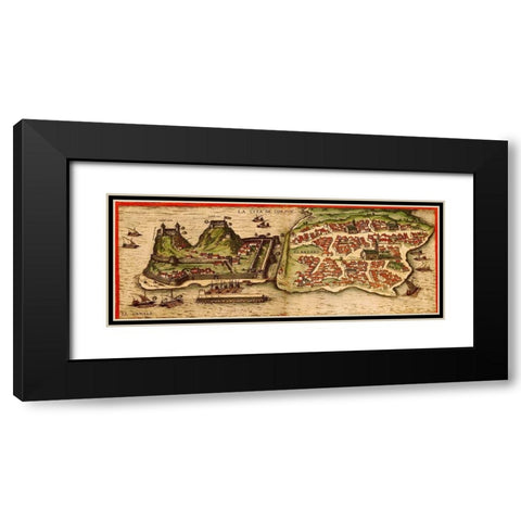 Corfu Greece Black Modern Wood Framed Art Print with Double Matting by Hogenberg, Braun