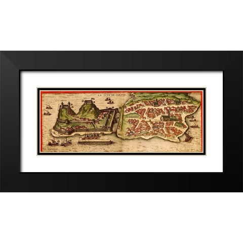 Corfu Greece Black Modern Wood Framed Art Print with Double Matting by Hogenberg, Braun