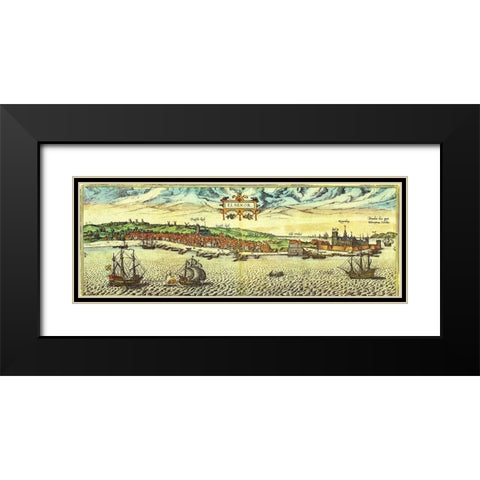 Elsinore Denmark Black Modern Wood Framed Art Print with Double Matting by Hogenberg, Braun