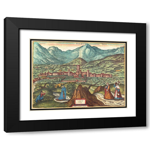 Fondi Italy Black Modern Wood Framed Art Print with Double Matting by Hogenberg, Braun