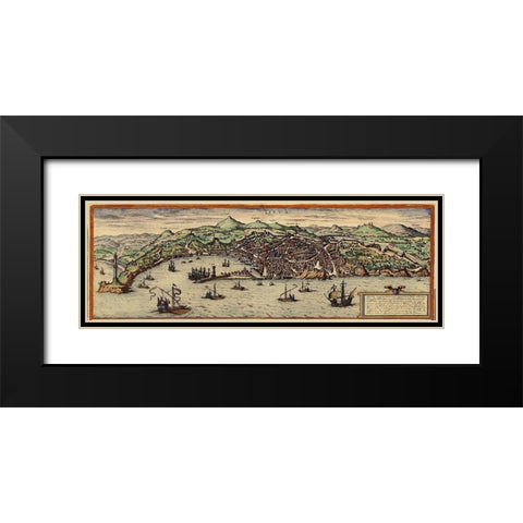 Genoa Black Modern Wood Framed Art Print with Double Matting by Hogenberg, Braun