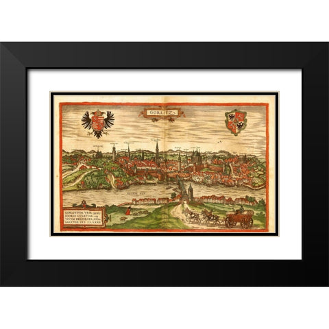 Gorlitz Germany Black Modern Wood Framed Art Print with Double Matting by Hogenberg, Braun