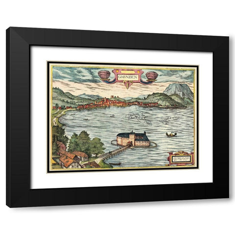 Gmunden Austria  Black Modern Wood Framed Art Print with Double Matting by Hogenberg, Braun