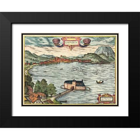 Gmunden Austria  Black Modern Wood Framed Art Print with Double Matting by Hogenberg, Braun