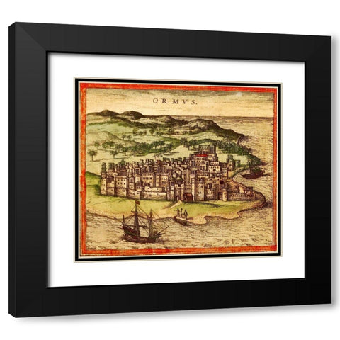 Hormuz Persia Iran Black Modern Wood Framed Art Print with Double Matting by Hogenberg, Braun