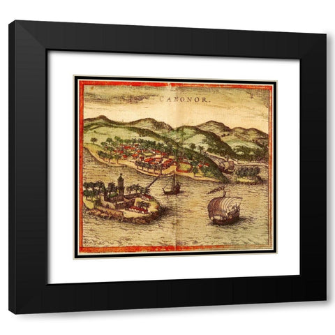 Cannanore Kannur India Black Modern Wood Framed Art Print with Double Matting by Hogenberg, Braun