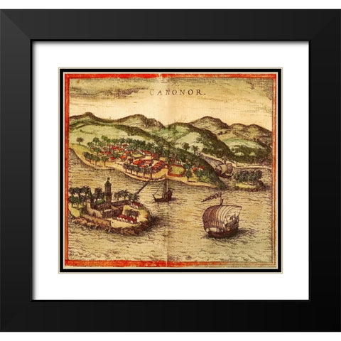Cannanore Kannur India Black Modern Wood Framed Art Print with Double Matting by Hogenberg, Braun