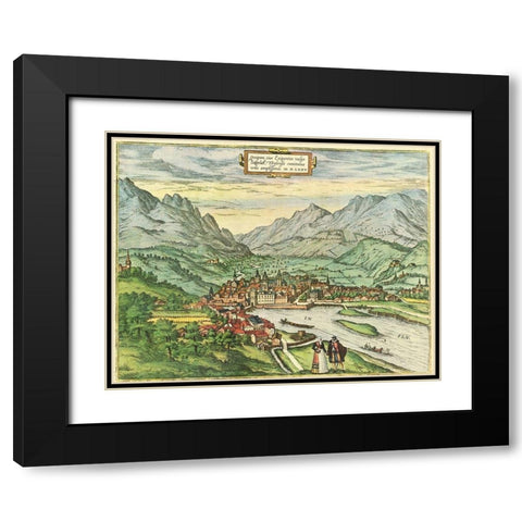 Innsbruck Austria Tyrol Black Modern Wood Framed Art Print with Double Matting by Hogenberg, Braun