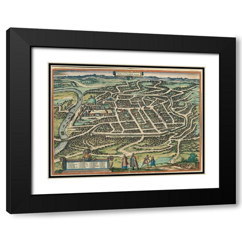 Vilnius Vilna Lithuania Black Modern Wood Framed Art Print with Double Matting by Hogenberg, Braun