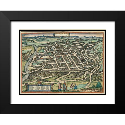 Vilnius Vilna Lithuania Black Modern Wood Framed Art Print with Double Matting by Hogenberg, Braun