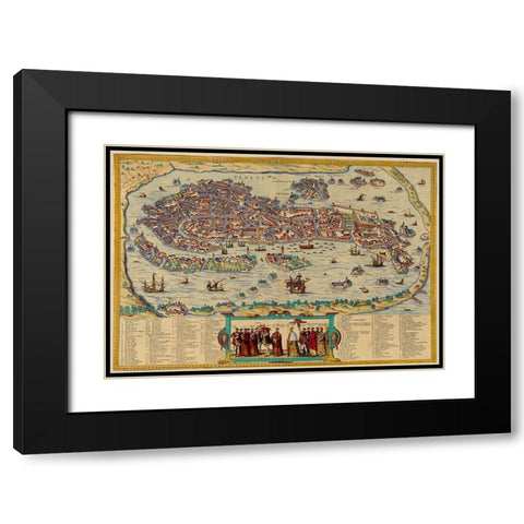 Venice Italy Black Modern Wood Framed Art Print with Double Matting by Hogenberg, Braun
