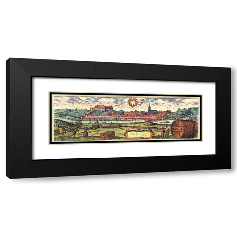 Tubingen Black Modern Wood Framed Art Print with Double Matting by Hogenberg, Braun