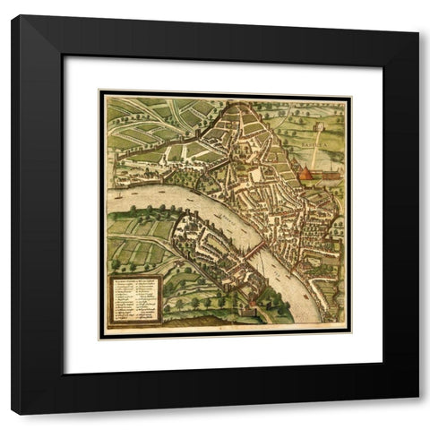 Basel Basle Switzerland Black Modern Wood Framed Art Print with Double Matting by Hogenberg, Braun