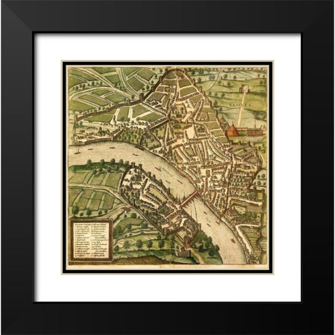 Basel Basle Switzerland Black Modern Wood Framed Art Print with Double Matting by Hogenberg, Braun