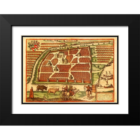 Moscow Moskva Russia Black Modern Wood Framed Art Print with Double Matting by Hogenberg, Braun