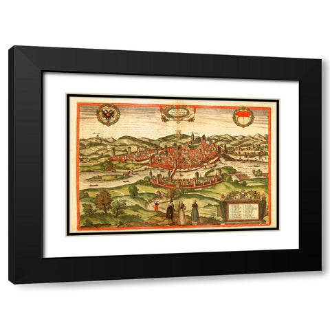 Swabischhall Swabia Germany Black Modern Wood Framed Art Print with Double Matting by Hogenberg, Braun