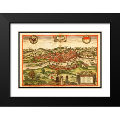 Swabischhall Swabia Germany Black Modern Wood Framed Art Print with Double Matting by Hogenberg, Braun