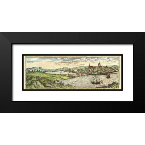 Stockholm Sweden Black Modern Wood Framed Art Print with Double Matting by Hogenberg, Braun