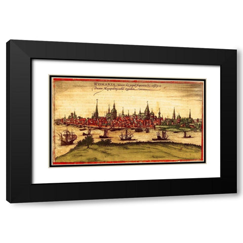 Rostock Germany Black Modern Wood Framed Art Print with Double Matting by Hogenberg, Braun