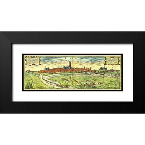 Ribe Denmark Black Modern Wood Framed Art Print with Double Matting by Hogenberg, Braun