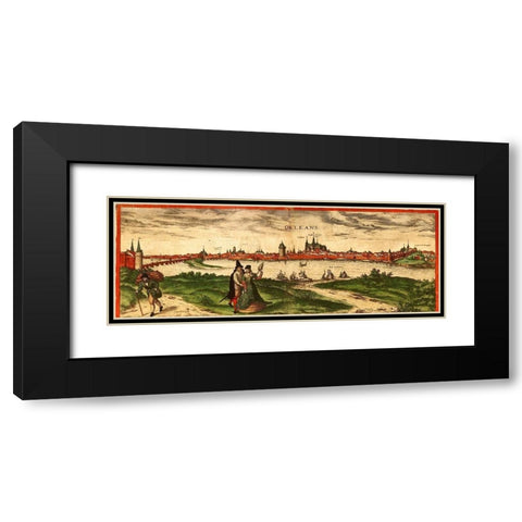 Orleans France Black Modern Wood Framed Art Print with Double Matting by Hogenberg, Braun