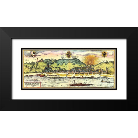 Oberwesel Germany Black Modern Wood Framed Art Print with Double Matting by Hogenberg, Braun