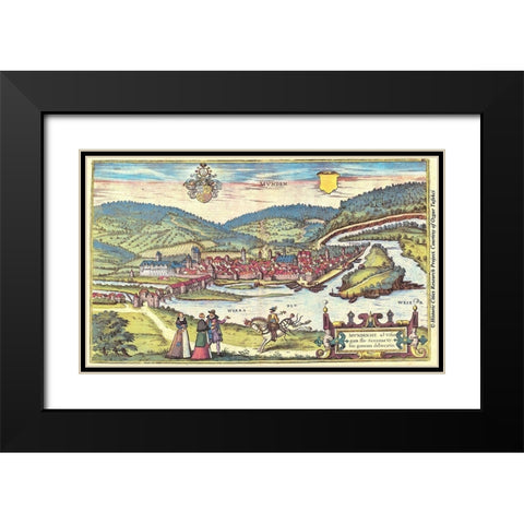 Munt Munden Switzerland Black Modern Wood Framed Art Print with Double Matting by Hogenberg, Braun