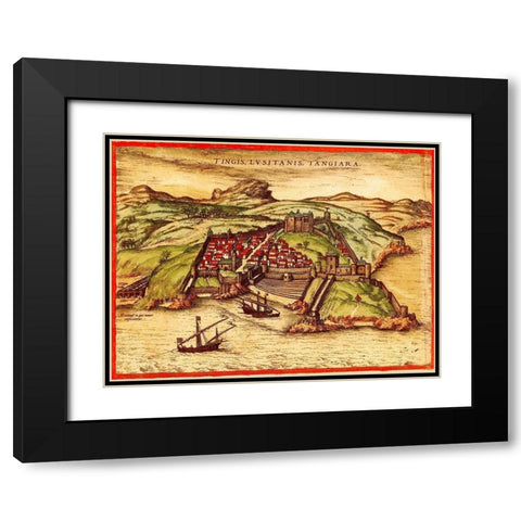 Tangiers Morocco Black Modern Wood Framed Art Print with Double Matting by Hogenberg, Braun