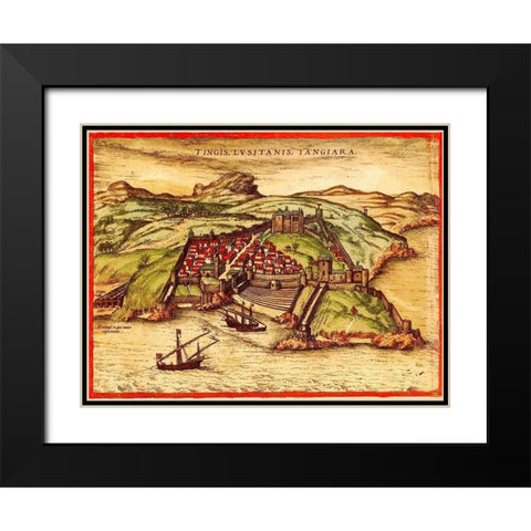 Tangiers Morocco Black Modern Wood Framed Art Print with Double Matting by Hogenberg, Braun