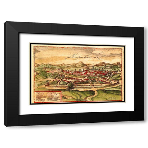 Montpellier France Black Modern Wood Framed Art Print with Double Matting by Hogenberg, Braun