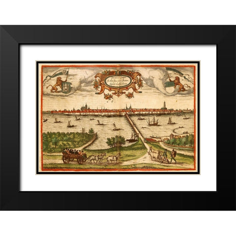 Kampan Germany Black Modern Wood Framed Art Print with Double Matting by Hogenberg, Braun