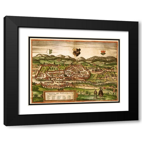 Kempten Black Modern Wood Framed Art Print with Double Matting by Hogenberg, Braun
