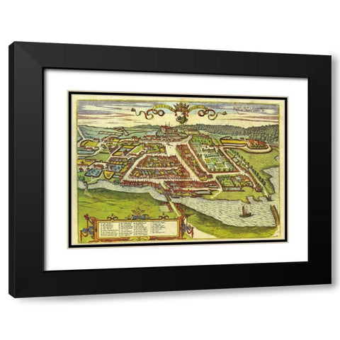 Kolding Denmark  Black Modern Wood Framed Art Print with Double Matting by Hogenberg, Braun