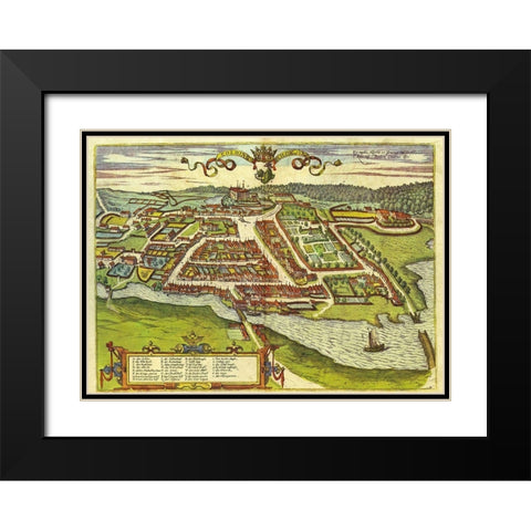 Kolding Denmark  Black Modern Wood Framed Art Print with Double Matting by Hogenberg, Braun