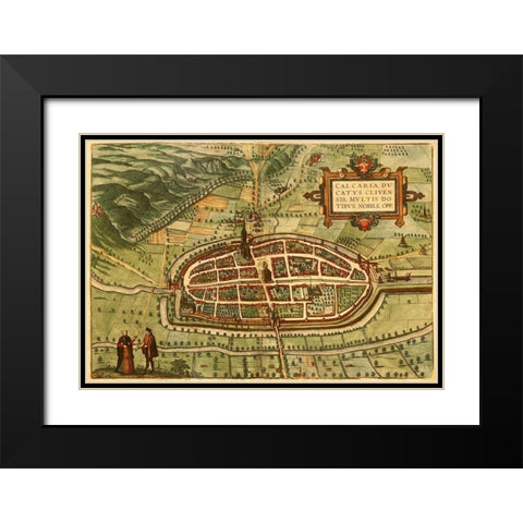 Kalkar Germany Black Modern Wood Framed Art Print with Double Matting by Hogenberg, Braun