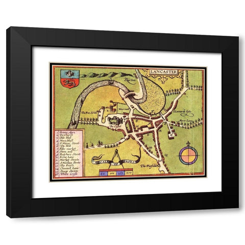 Lancaster England Black Modern Wood Framed Art Print with Double Matting by Hogenberg, Braun