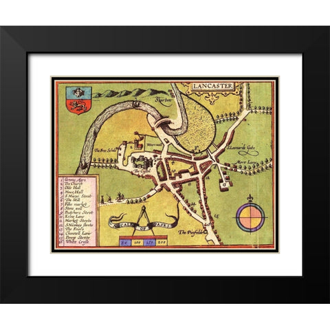 Lancaster England Black Modern Wood Framed Art Print with Double Matting by Hogenberg, Braun
