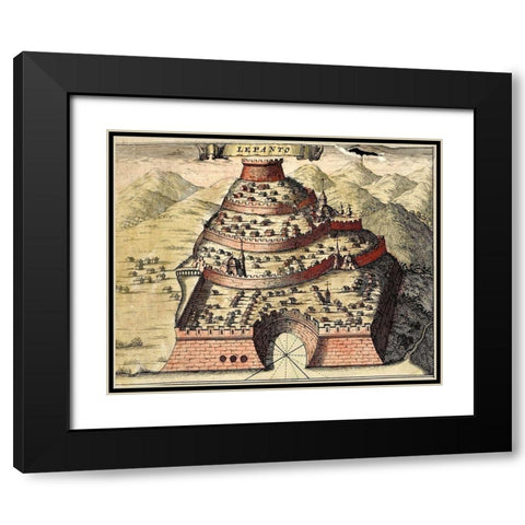 Lepanto Greece Black Modern Wood Framed Art Print with Double Matting by Hogenberg, Braun