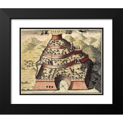 Lepanto Greece Black Modern Wood Framed Art Print with Double Matting by Hogenberg, Braun