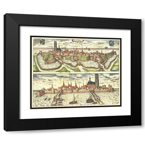 Harderwijk Netherlands Holland Black Modern Wood Framed Art Print with Double Matting by Hogenberg, Braun