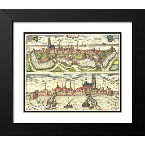 Harderwijk Netherlands Holland Black Modern Wood Framed Art Print with Double Matting by Hogenberg, Braun