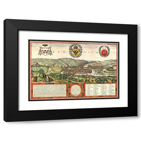 Liege Belgium Black Modern Wood Framed Art Print with Double Matting by Hogenberg, Braun