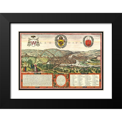 Liege Belgium Black Modern Wood Framed Art Print with Double Matting by Hogenberg, Braun
