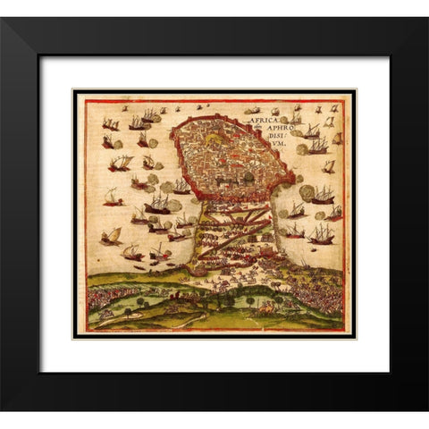 Mahdia Tunisia Black Modern Wood Framed Art Print with Double Matting by Hogenberg, Braun