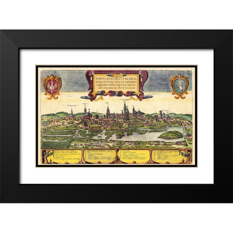 Lublin Poland Black Modern Wood Framed Art Print with Double Matting by Hogenberg, Braun